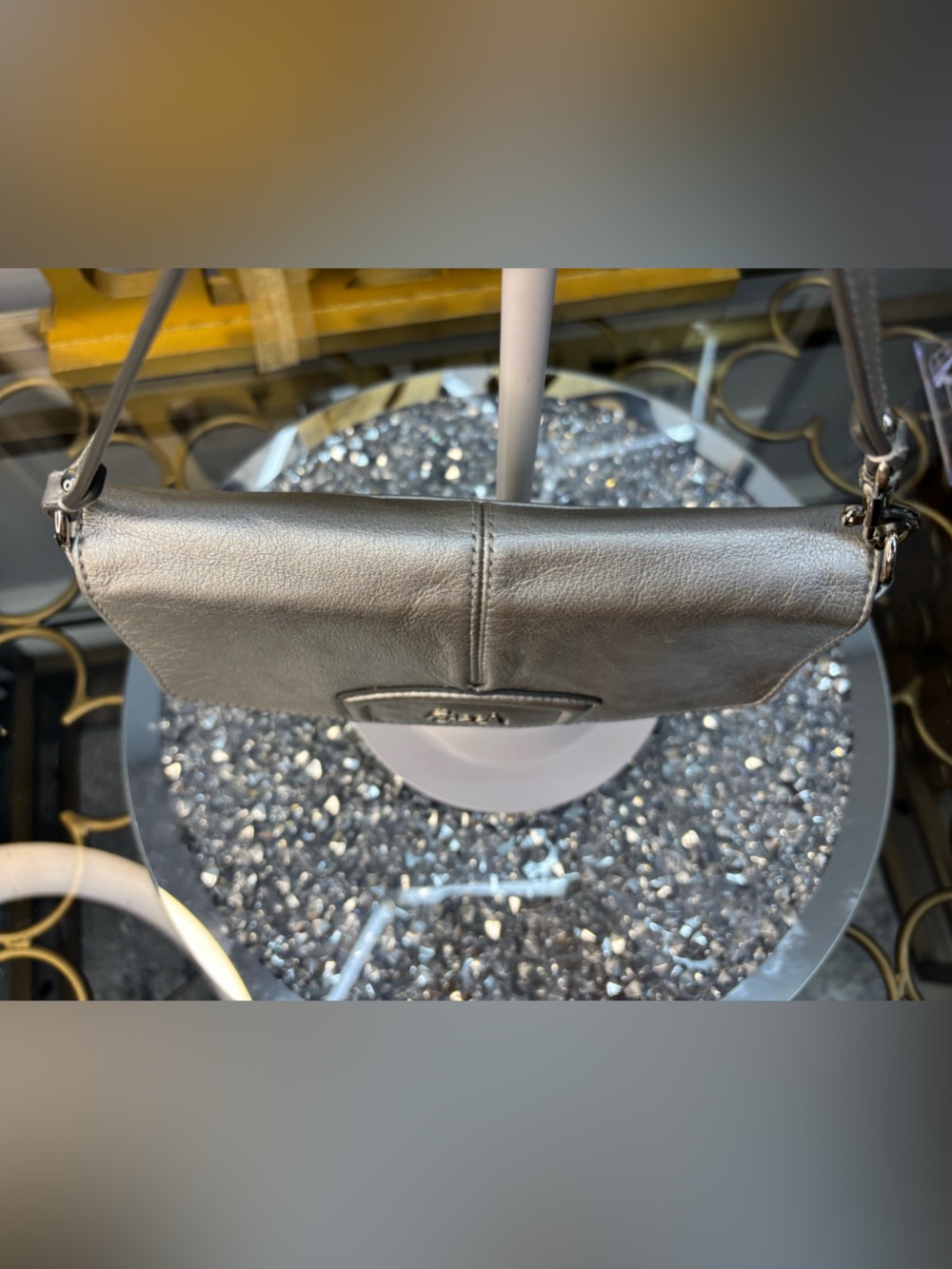 Coach Ashley Metallic Silver Leather Wristlet Clutch EUC - Picture 5 of 12